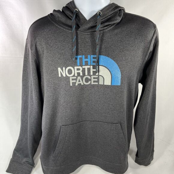THE NORTH FACE HOODIE MENS LARGE DRAWSTRING HOODED SWEATSHIRT GRAY BLUE PULLOVER - Picture 1 of 12